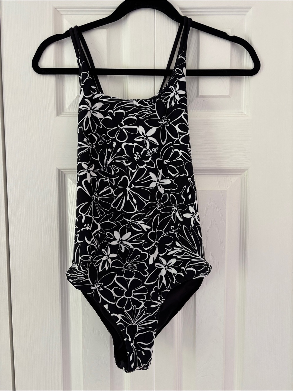 Athleta Black & White Floral Kids One-Piece Swimsuit